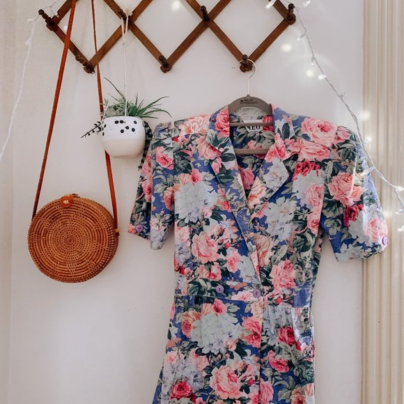 Vintage Dresses & Skirts - vintage reo originals blue floral dress sz 8 · puff sleeve · cottagecore
